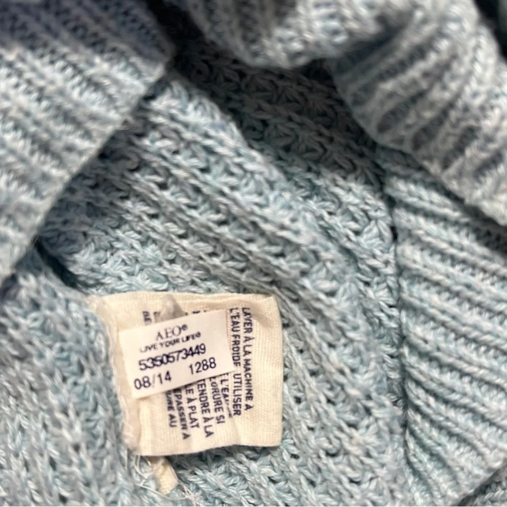 AMERICAN EAGLE Waffle Knit Raglan Pullover Sweater Blue/Gray S